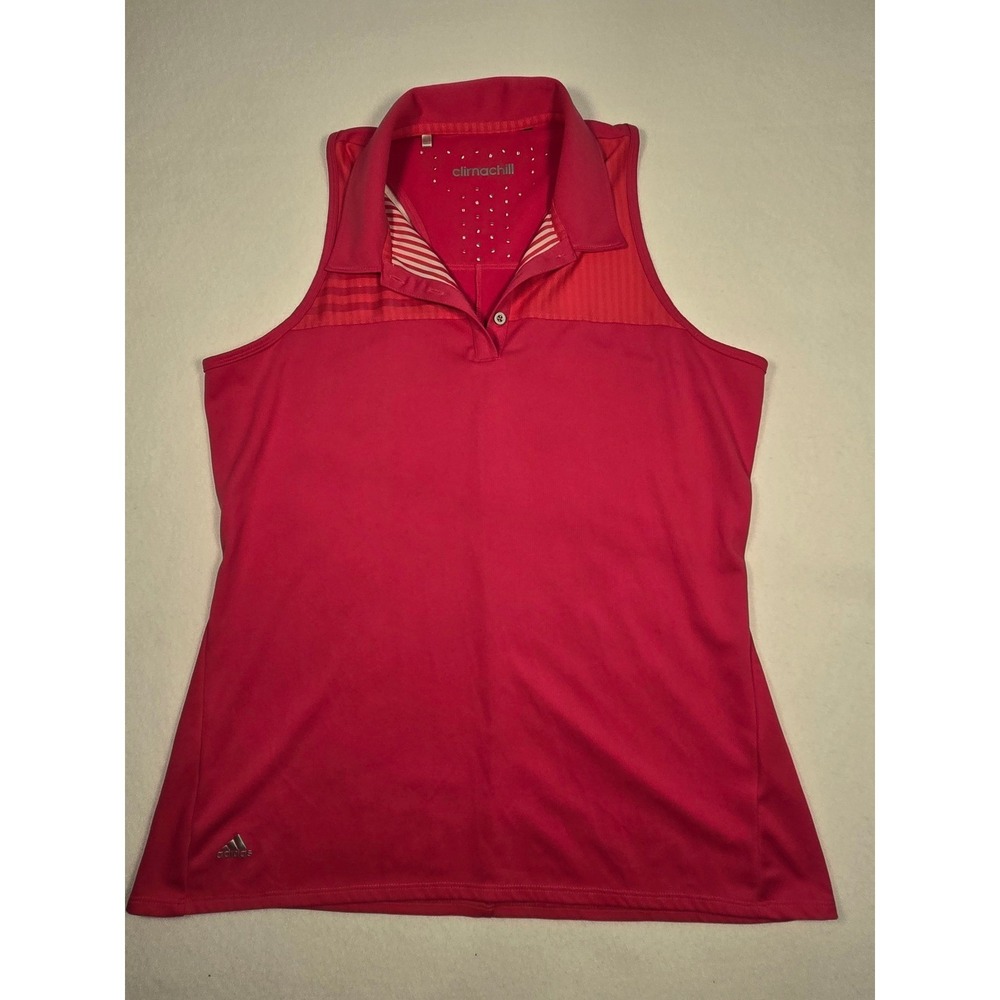 Adidas Climachill Polo Shirt Womens Large Pink Sleeveless Tennis Pickleball Golf - Picture 4 of 6